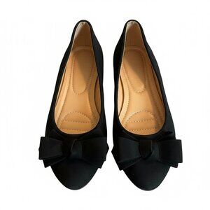NEW Women's Black Faux Suede Pointed Tow Bow Detail Flats - Size 7